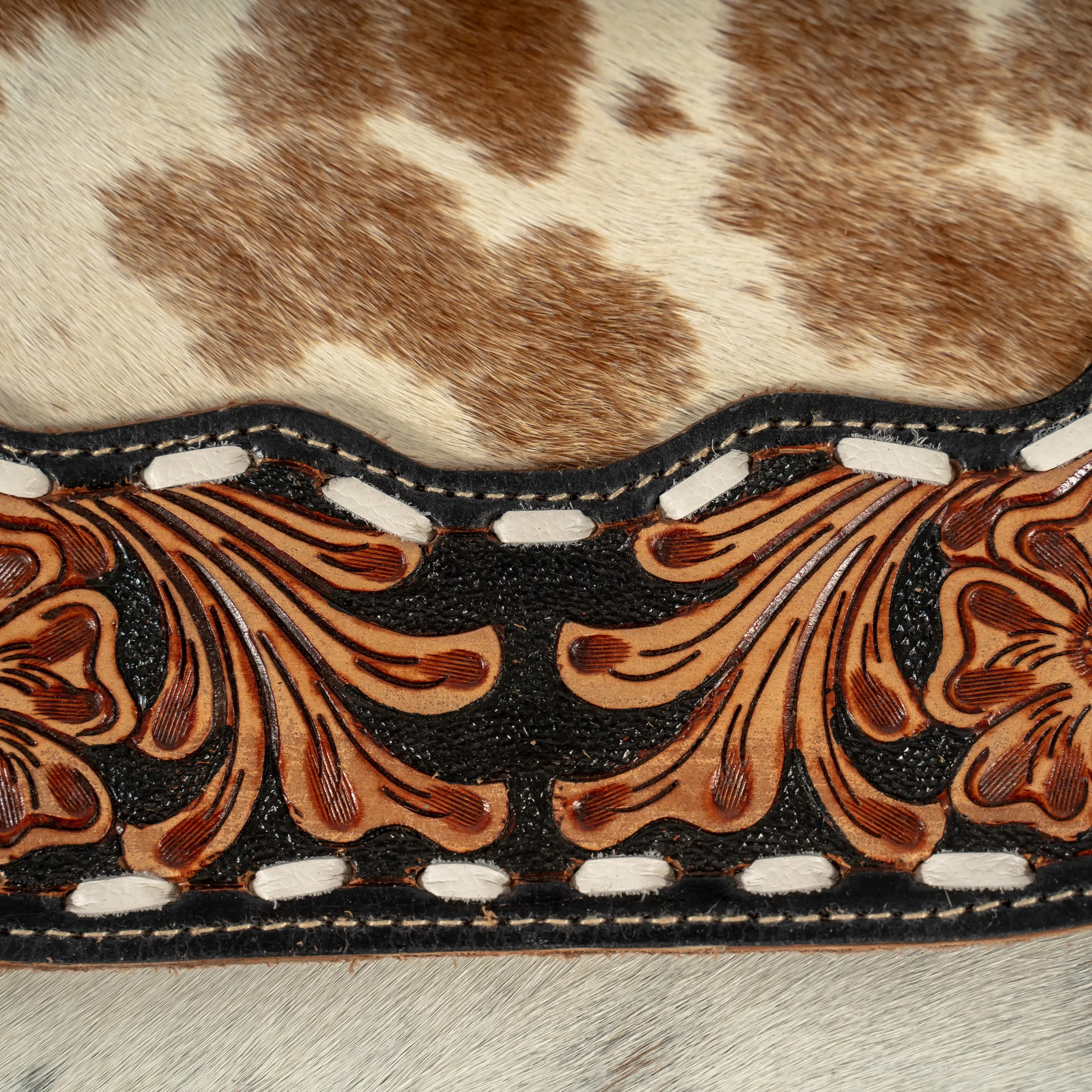 Cowhide and Fringe Hand-Tooled Purse