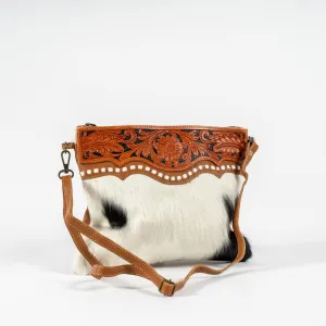 Cowhide and Leather Hand-Tooled Crossbody