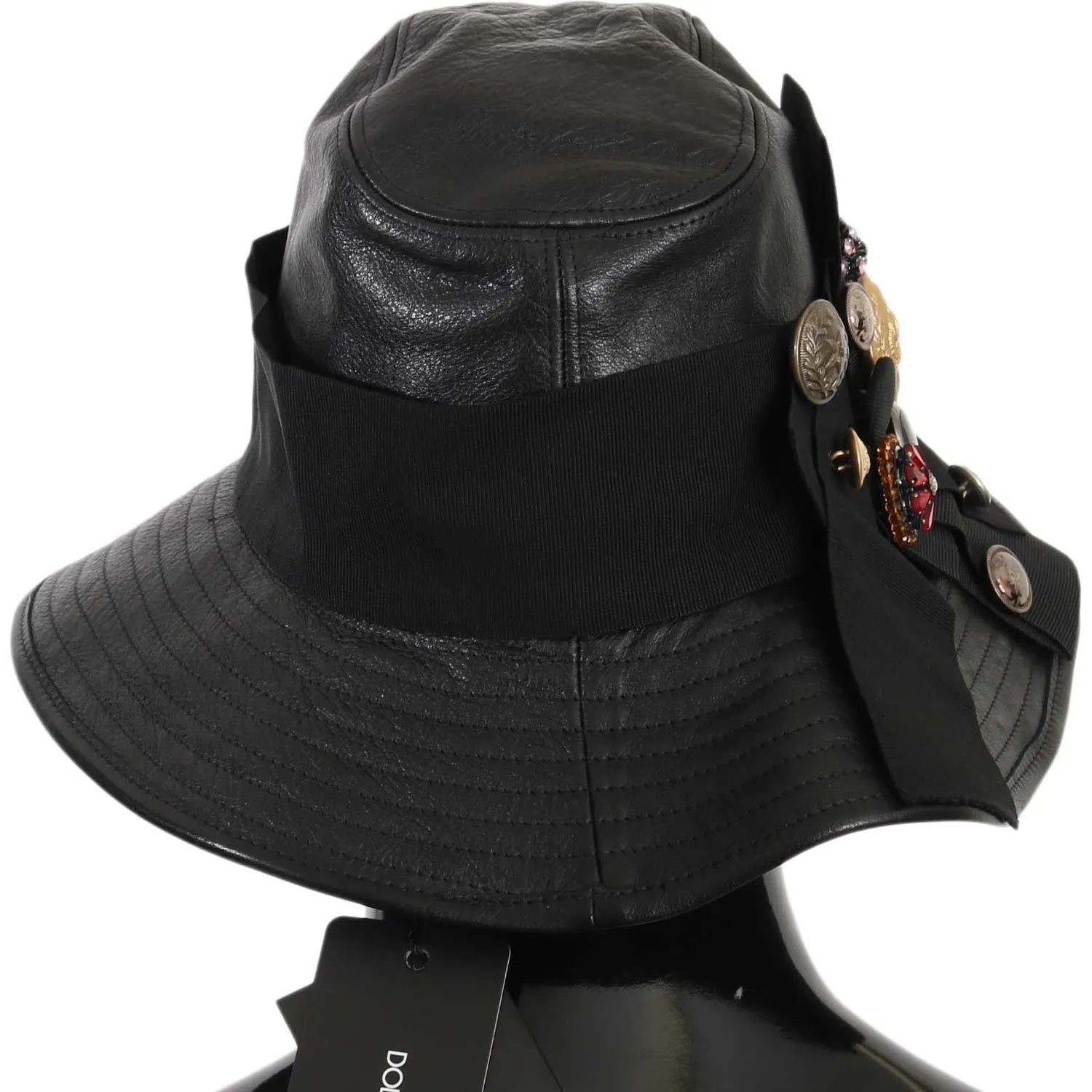 Dolce & Gabbana Elegant Black Leather Cloche Cap