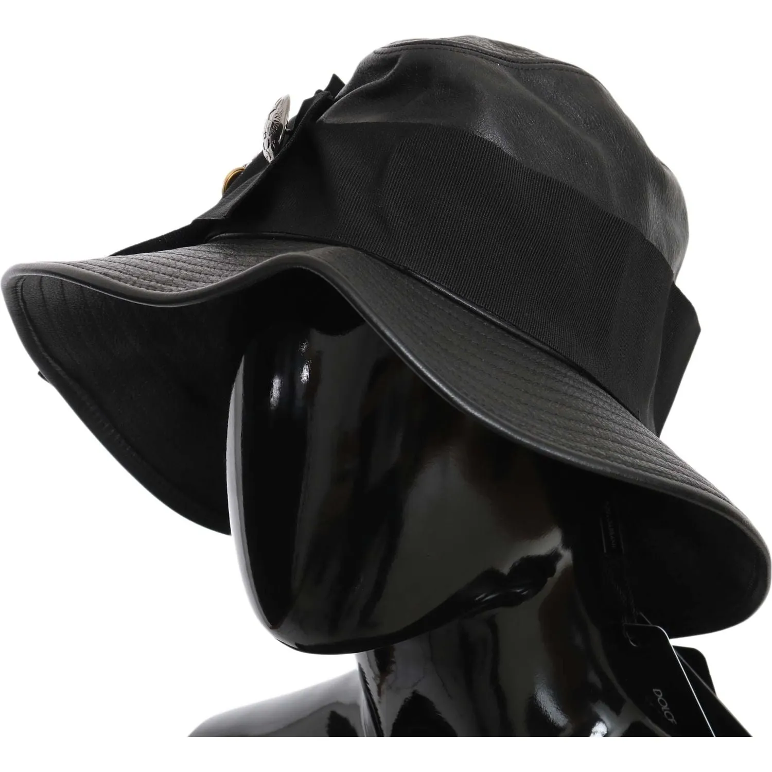 Dolce & Gabbana Elegant Black Leather Cloche Cap