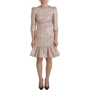 Dolce & Gabbana Elegant Pink Jacquard Midi Sheath Dress