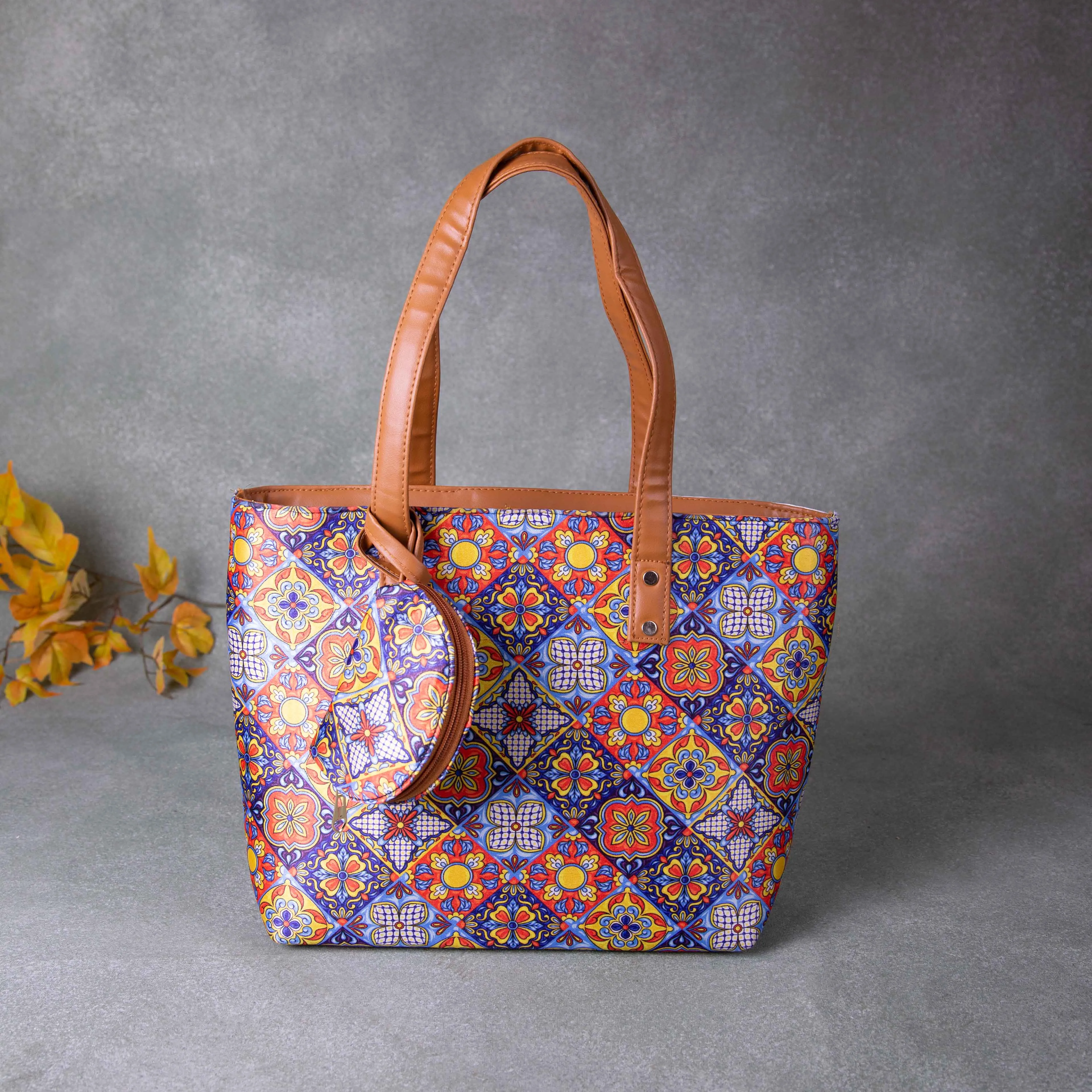 Double Zippered Tote Multi Colour Geometrical Design