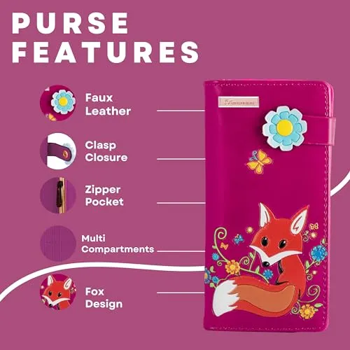 Flowery Fox Purse - Fuchsia