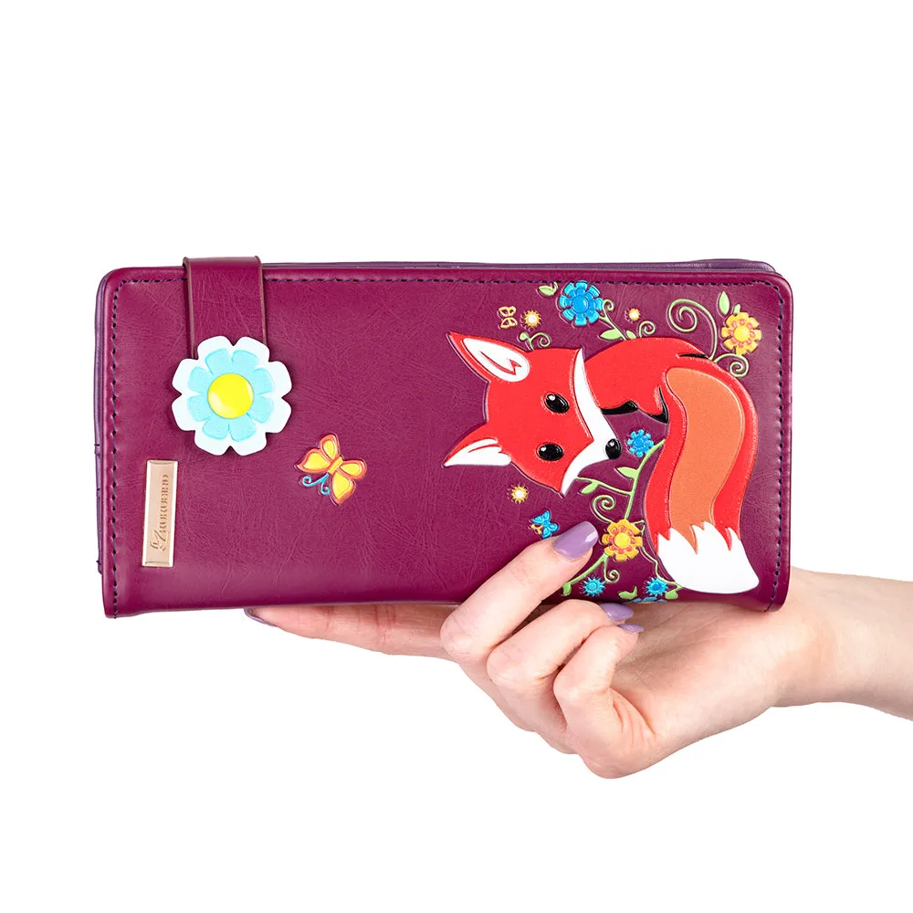 Flowery Fox Purse - Purple