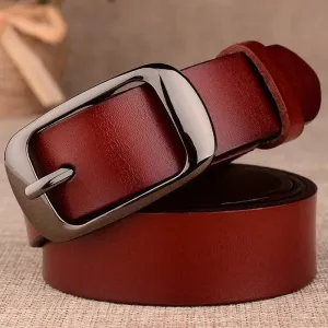 Genuine Leather Belts for Women - Trendy Solid Pattern, 3.8cm Buckle Width