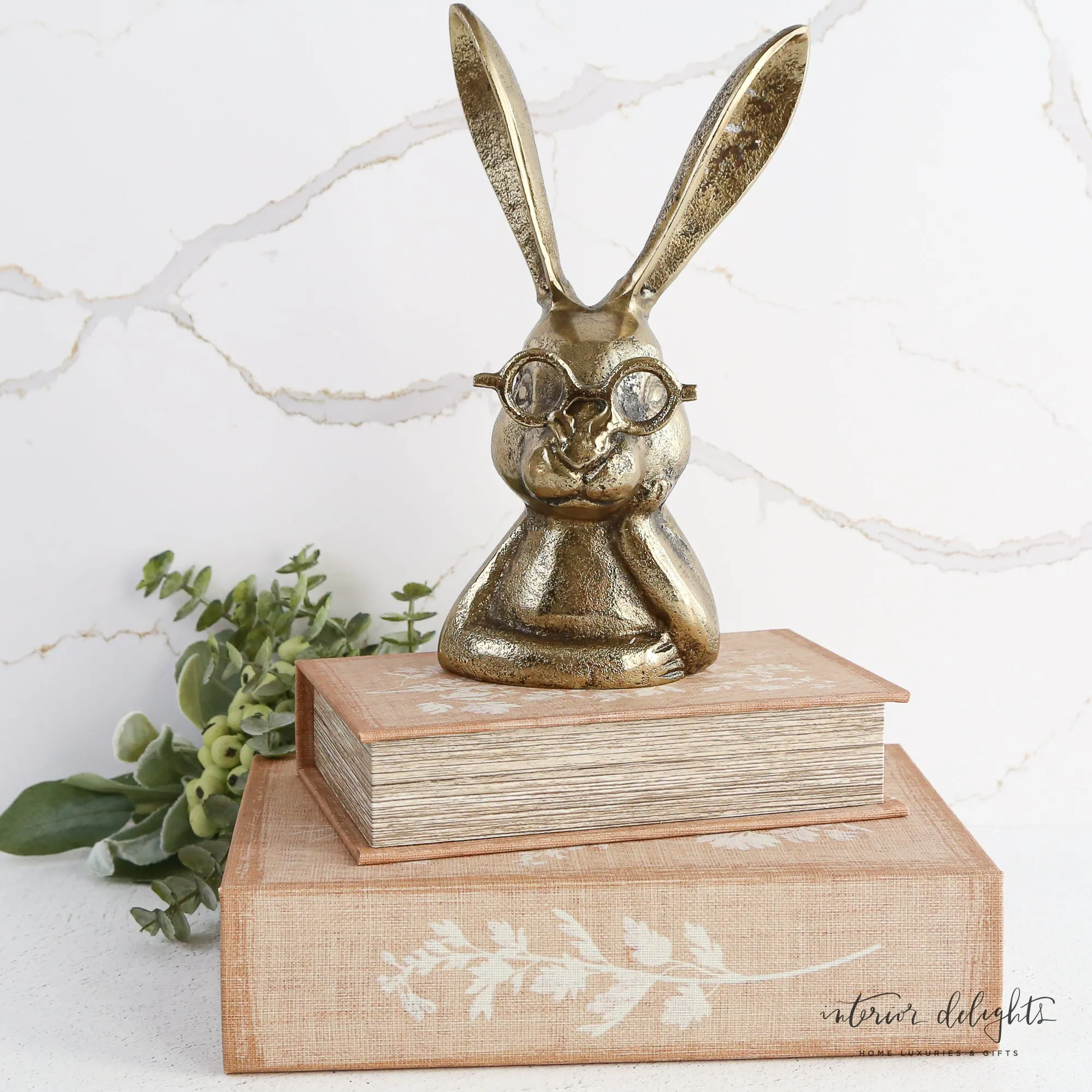 Gold Eyeglass Bunny Figure