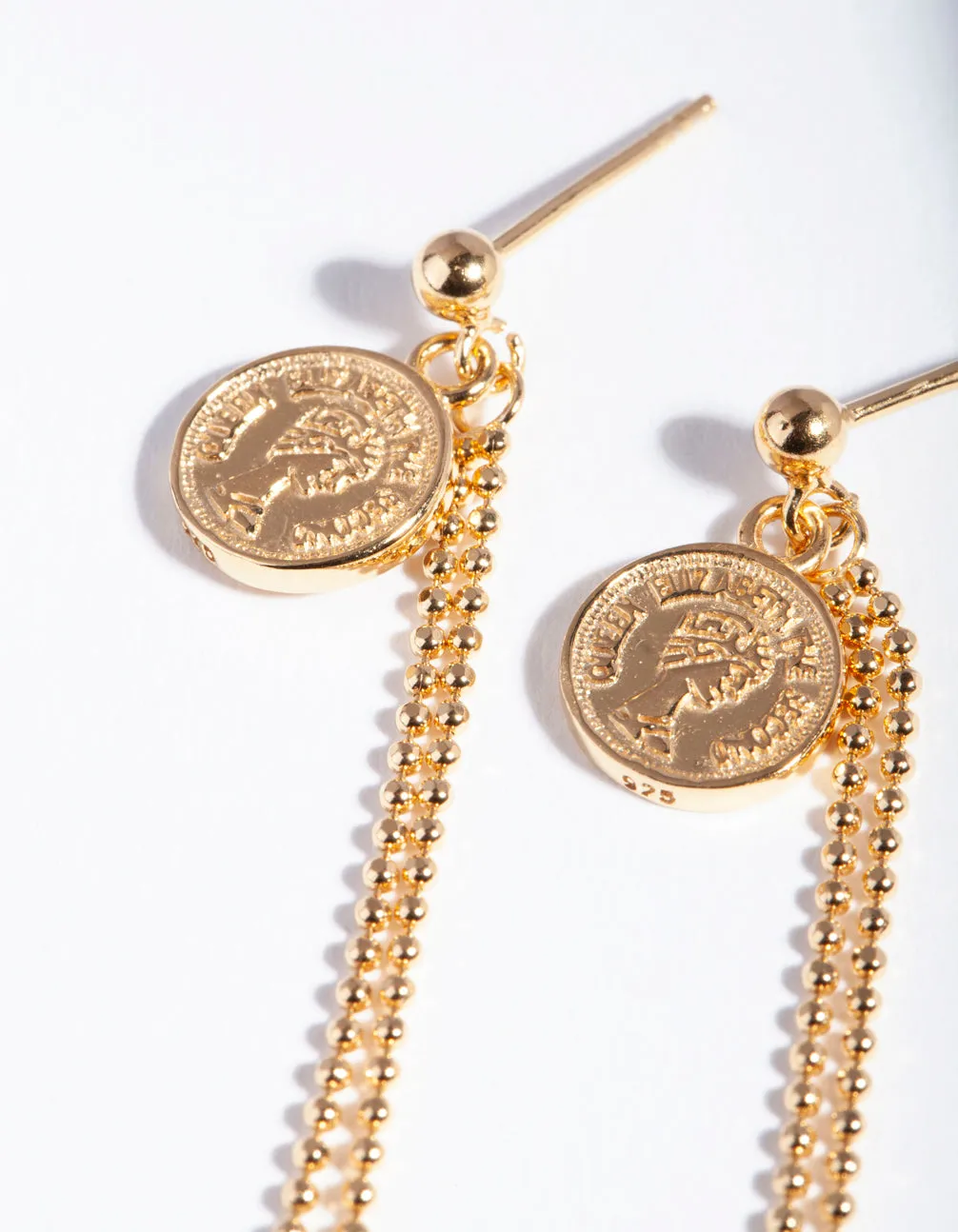 Gold Plated Sterling Silver Coin Tassel Earrings