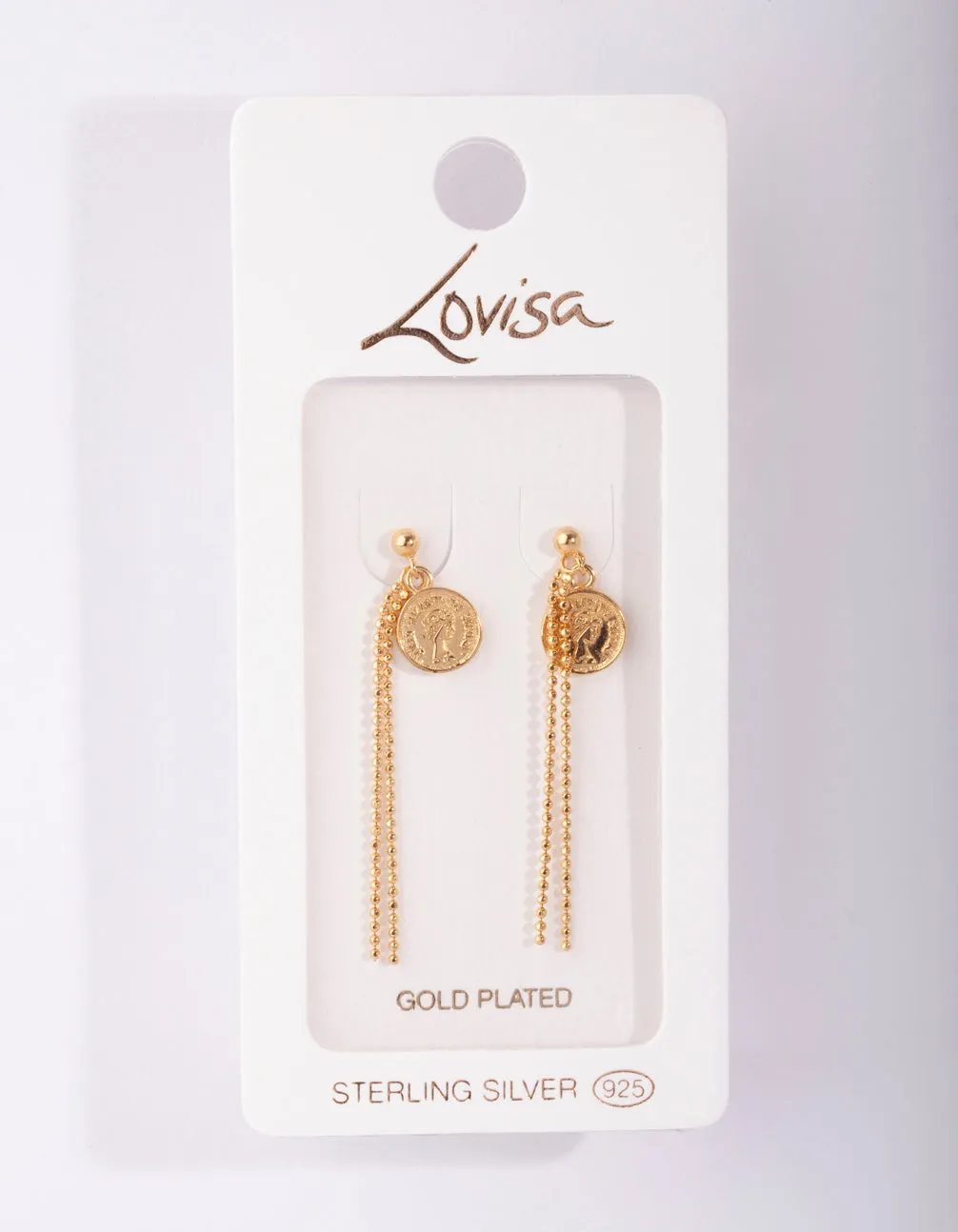 Gold Plated Sterling Silver Coin Tassel Earrings