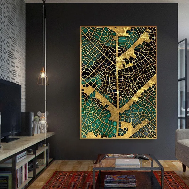 Golden Leaf Vein Abstract Wall Art (50x70cm)