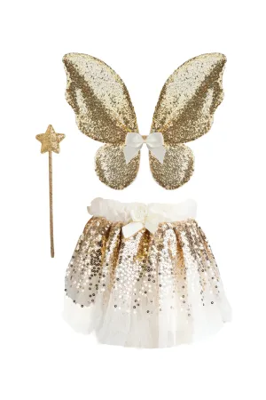 Gracious Gold Sequins Skirt, Wings, & Wand, Size 4-6