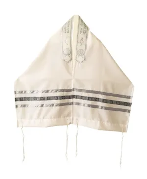 Gray Stripes and Silver Geometric Design Tallit for Sale, Bar Mitzvah Talllit, Hebrew Prayer Shawl from Israel, Tallit Prayer Shawl