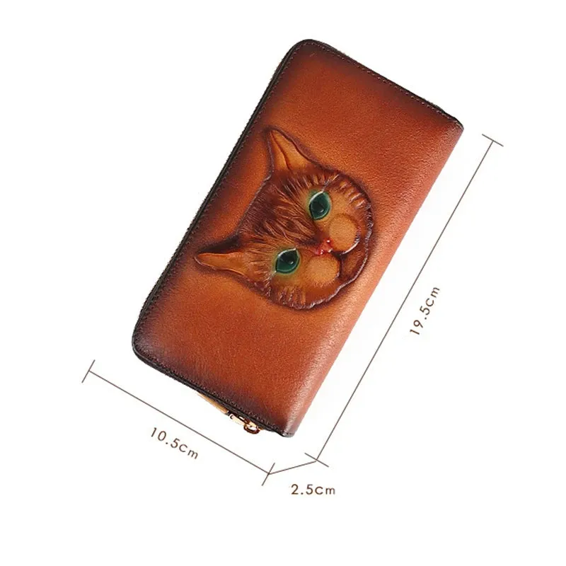 Handmade Genuine Leather Vintage Long Wallet for Women