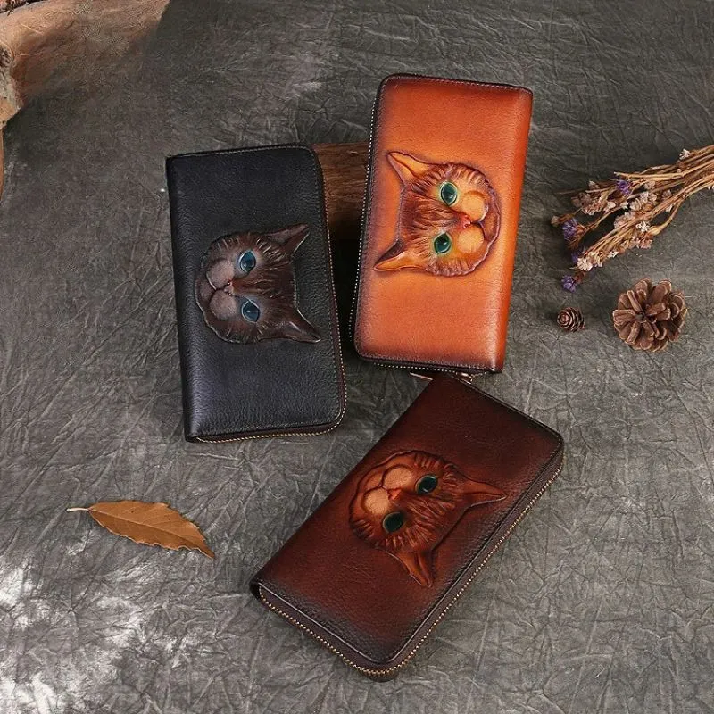 Handmade Genuine Leather Vintage Long Wallet for Women