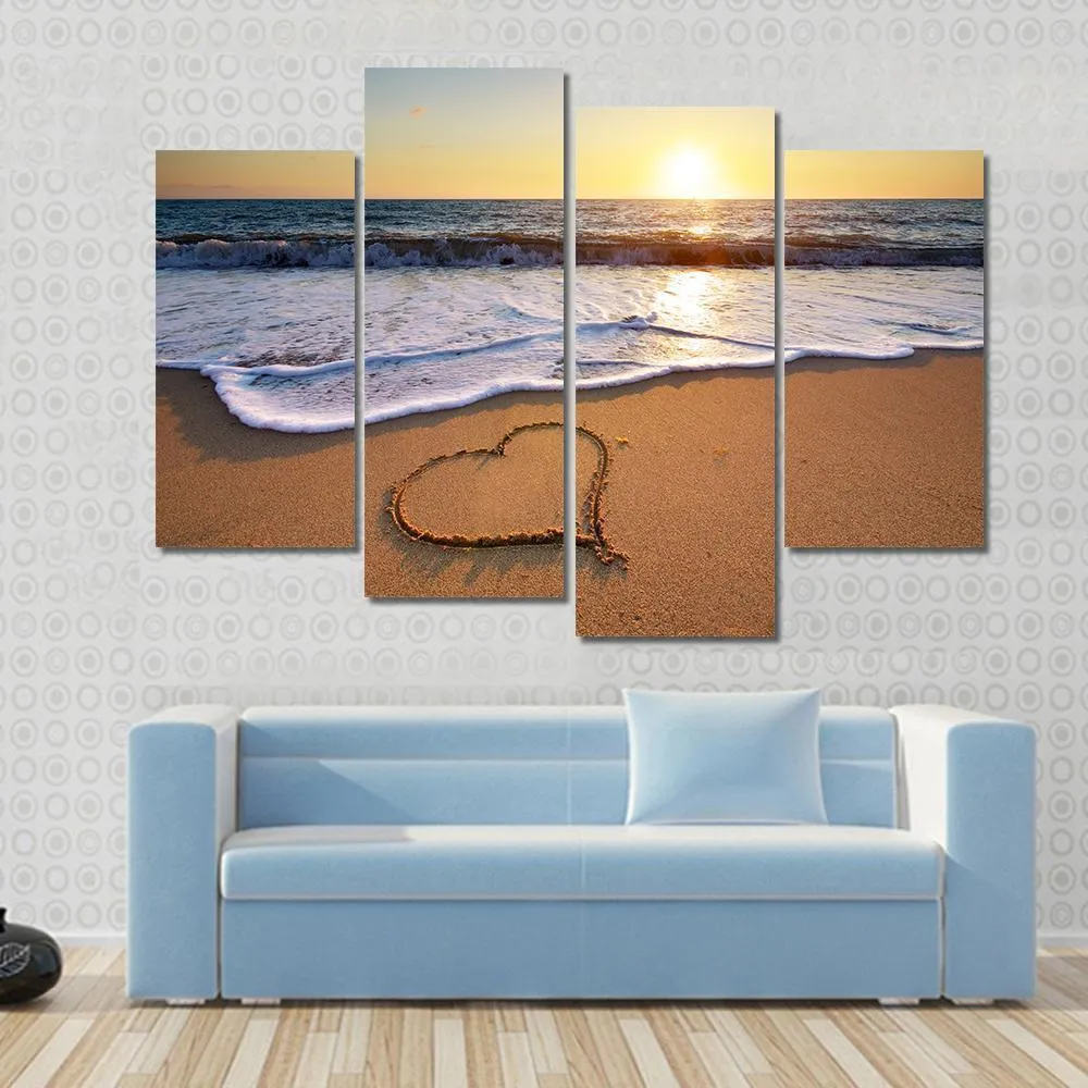 Heart On Beach Canvas Wall Art