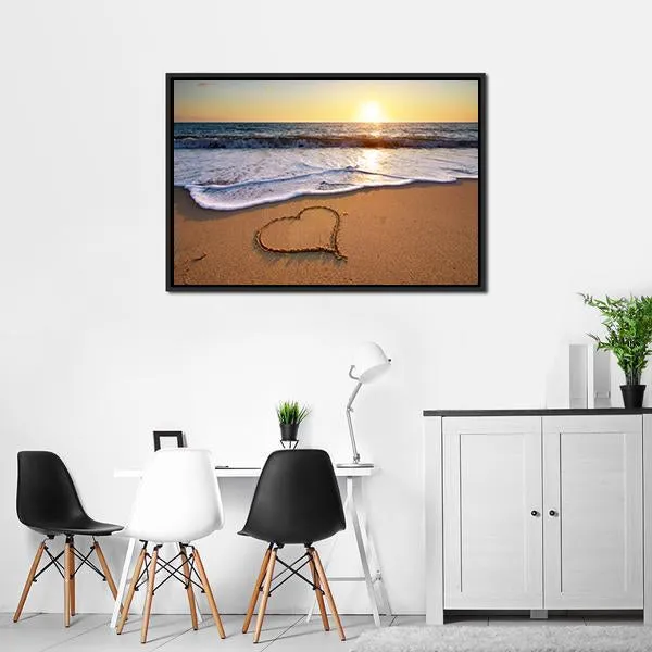 Heart On Beach Canvas Wall Art