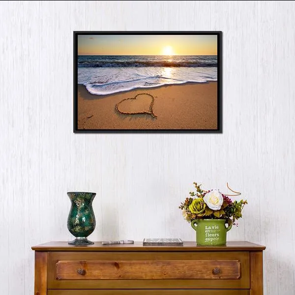 Heart On Beach Canvas Wall Art