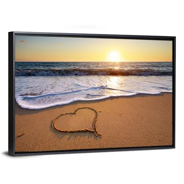 Heart On Beach Canvas Wall Art