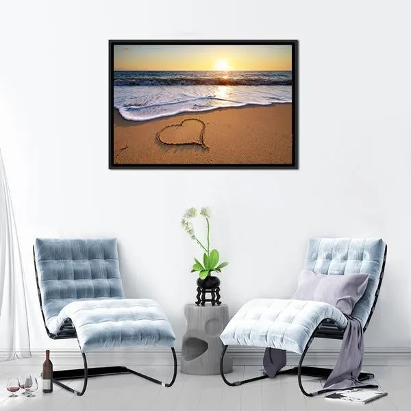 Heart On Beach Canvas Wall Art