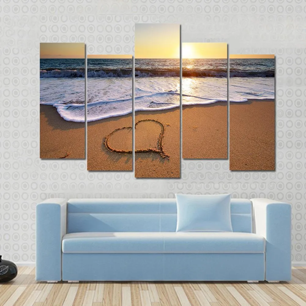 Heart On Beach Canvas Wall Art