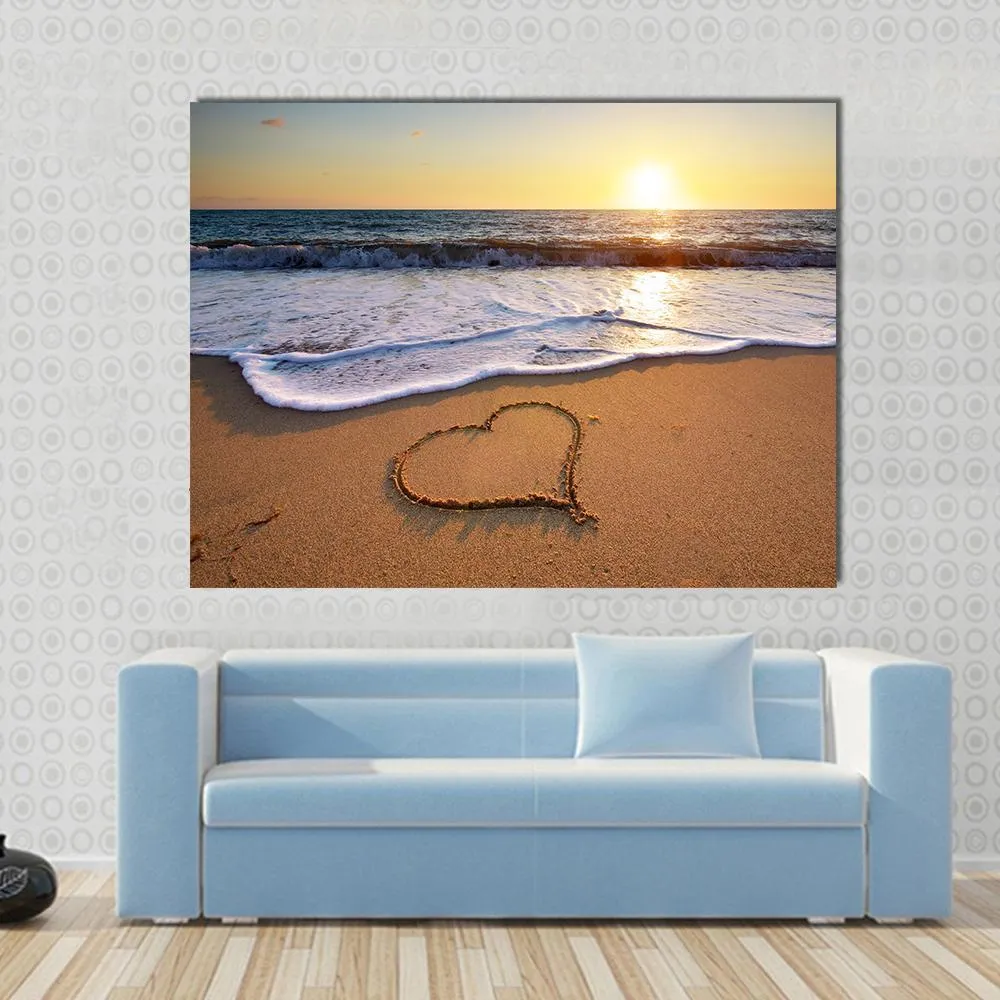 Heart On Beach Canvas Wall Art