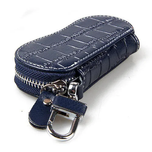 KETREND Genuine Leather Key Wallets Unisex Zipper Key Purse Car Key Holders Buckle Key Case Housekeeper Holder Black Blue KSB151