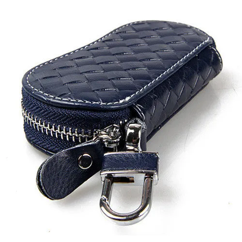 KETREND Genuine Leather Key Wallets Unisex Zipper Key Purse Car Key Holders Buckle Key Case Housekeeper Holder Black Blue KSB151