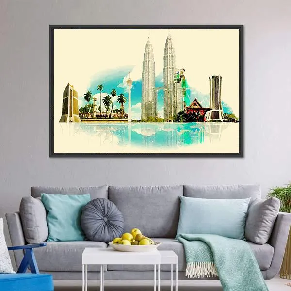 Kuala Lumpur City Illustration Canvas Wall Art