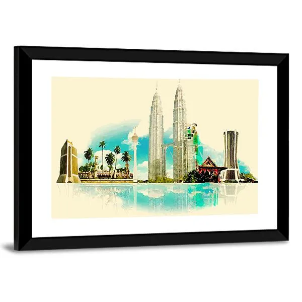 Kuala Lumpur City Illustration Canvas Wall Art