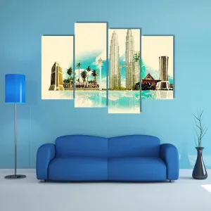 Kuala Lumpur City Illustration Canvas Wall Art