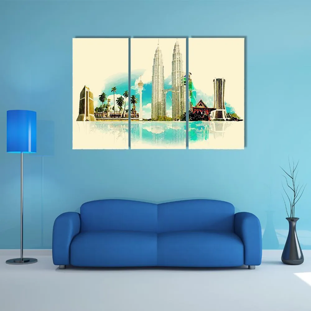 Kuala Lumpur City Illustration Canvas Wall Art