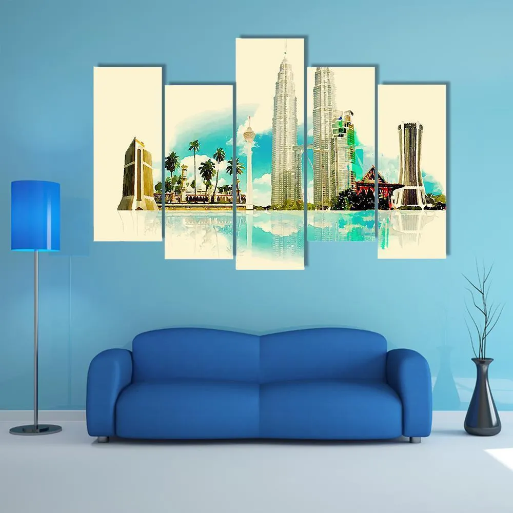 Kuala Lumpur City Illustration Canvas Wall Art