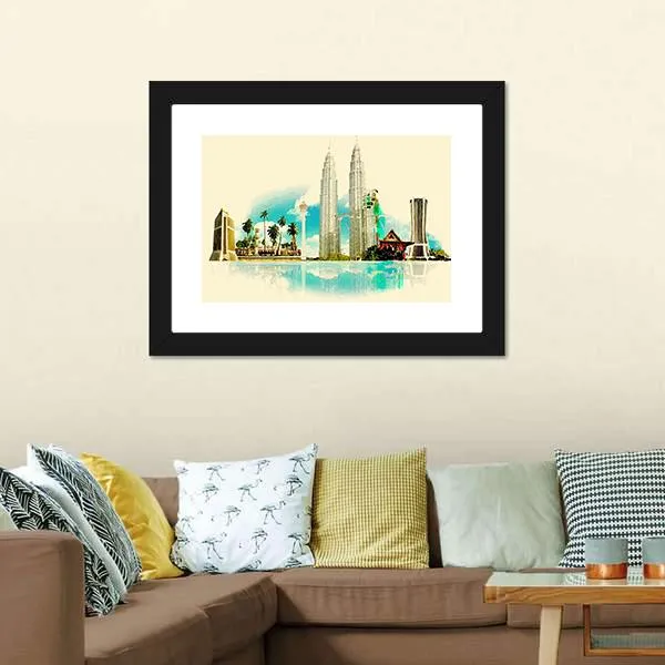 Kuala Lumpur City Illustration Canvas Wall Art