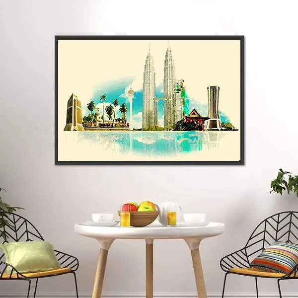 Kuala Lumpur City Illustration Canvas Wall Art