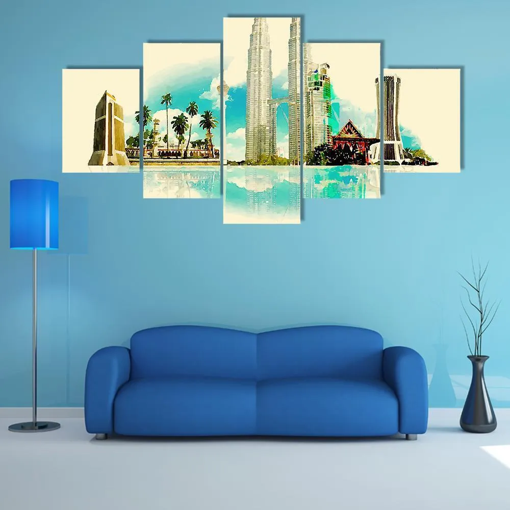 Kuala Lumpur City Illustration Canvas Wall Art