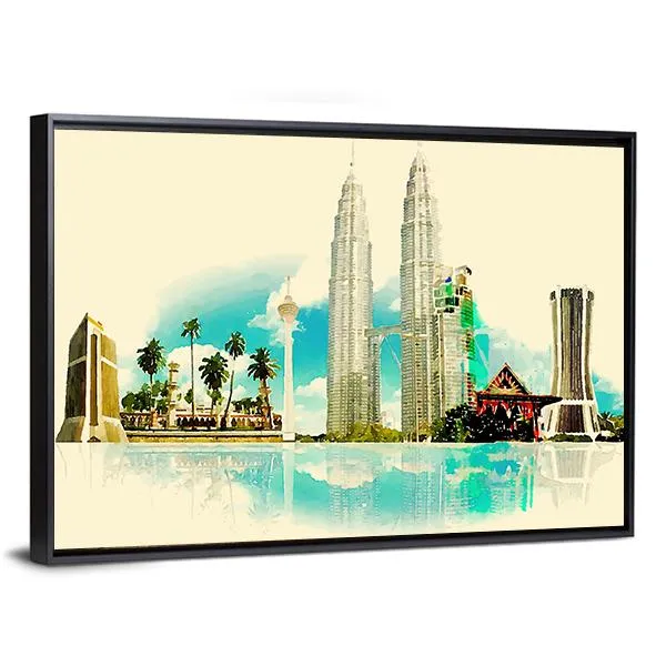 Kuala Lumpur City Illustration Canvas Wall Art