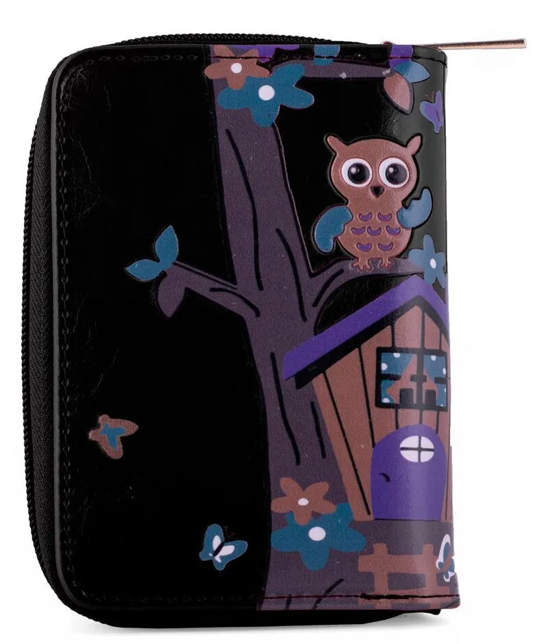 Kukubird Medium Purse Owl's in Tree - Black