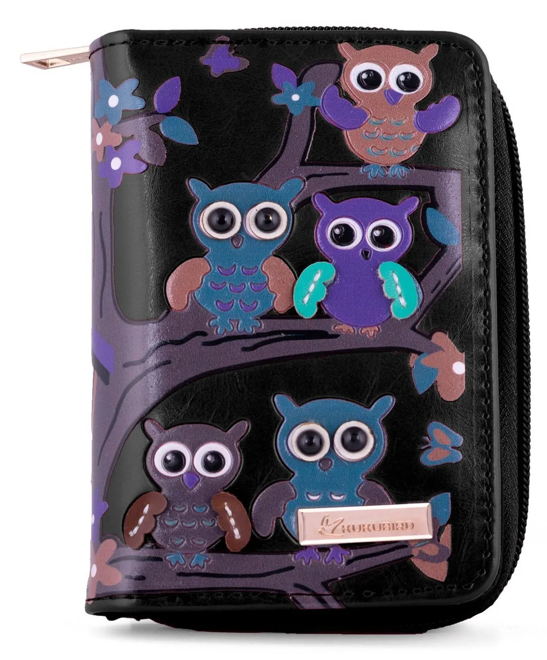 Kukubird Medium Purse Owl's in Tree - Black