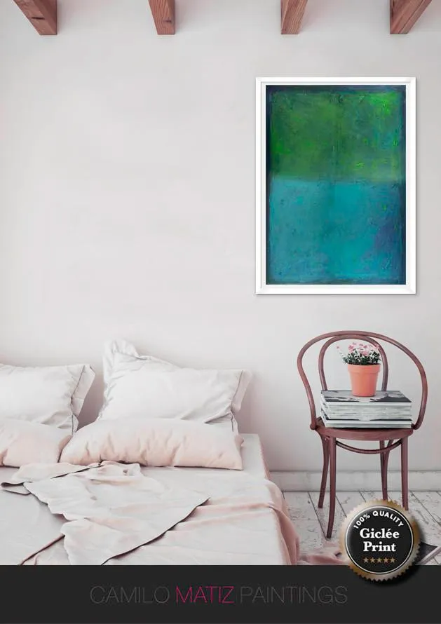 Large wall art giclee print, green blue geometric abstract painting, large abstract painting print, giclee wall art