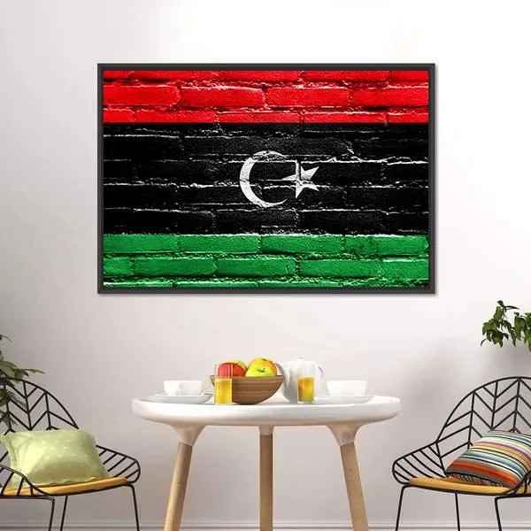 Libya Flag On Brick Wall Canvas Wall Art