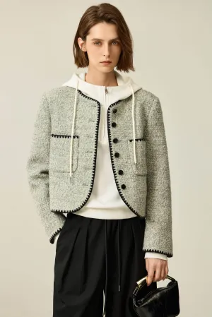 LILY Textured Color-Block Tweed Short Jacket