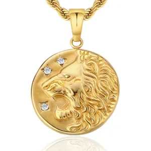 Lion Head Coin Pendant Necklace