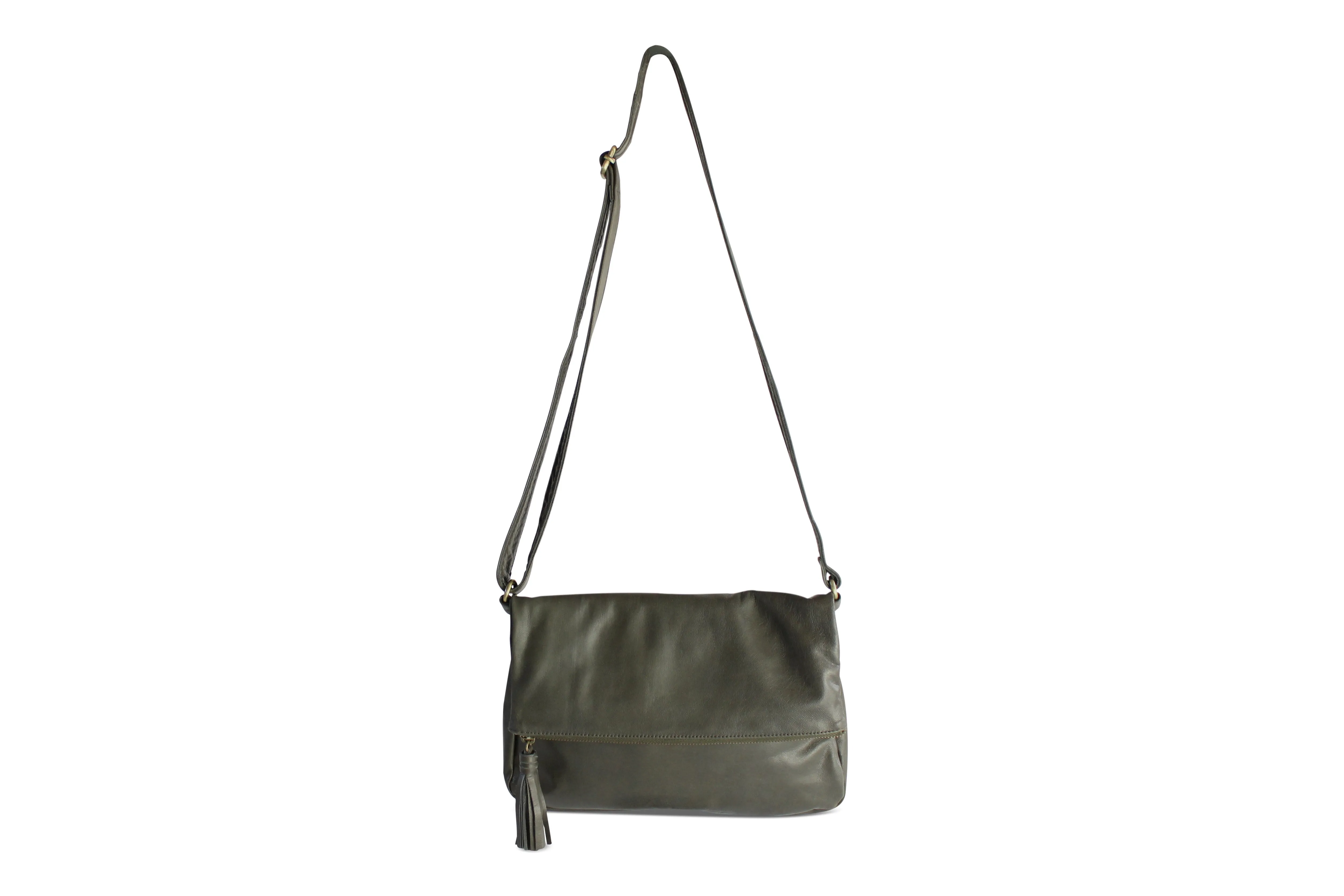 LOUISE LEATHER HANDBAG IN OLIVE GREY