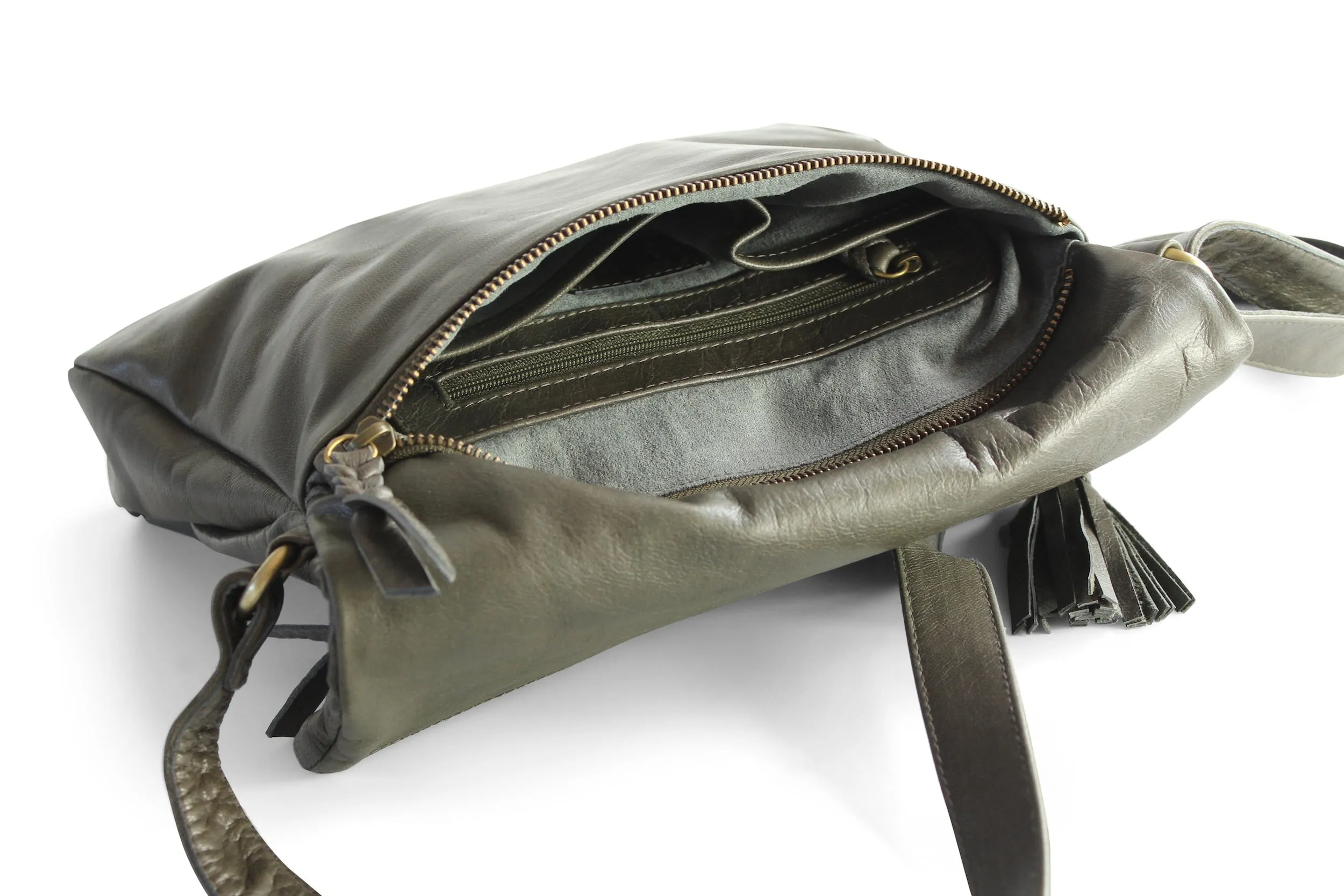 LOUISE LEATHER HANDBAG IN OLIVE GREY