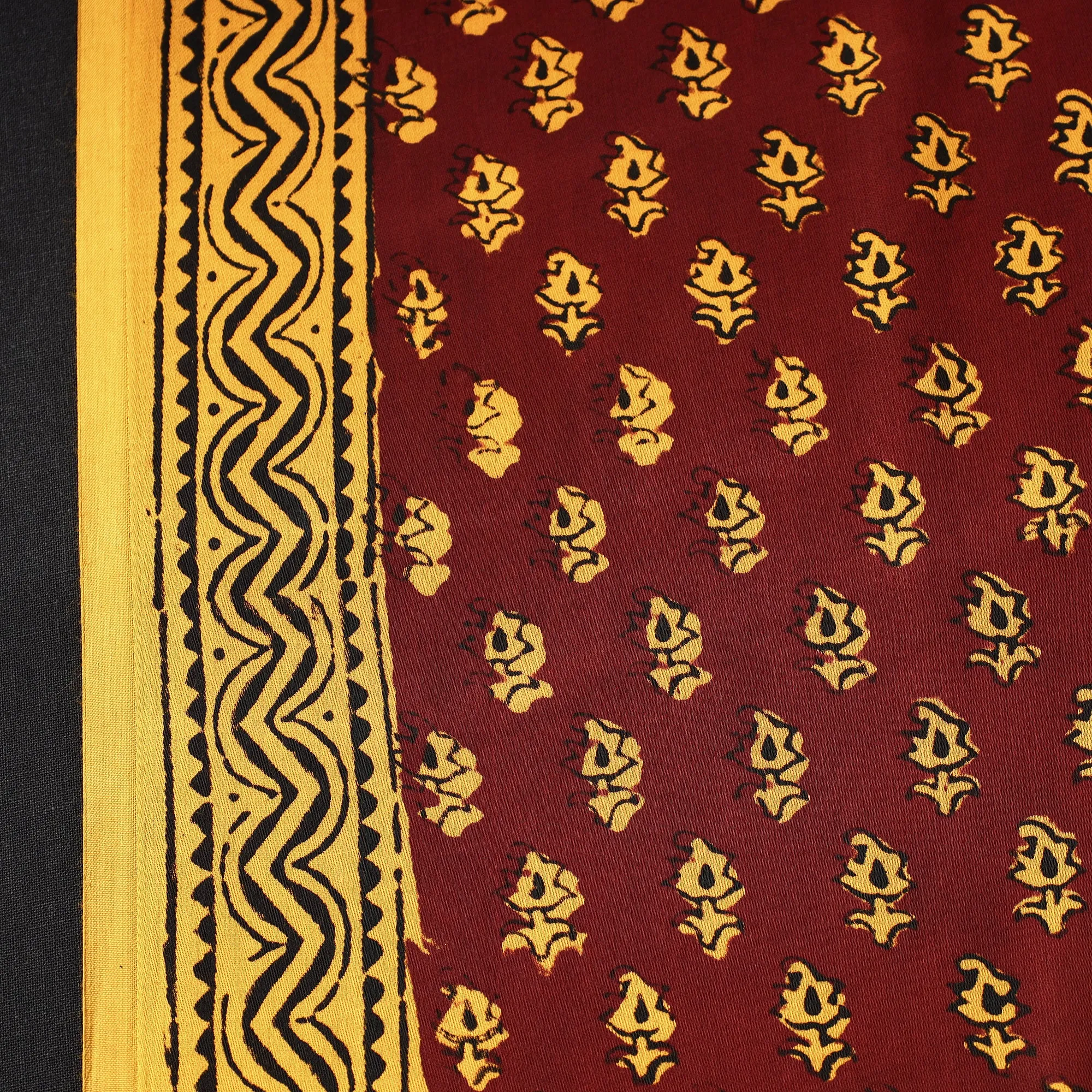 Maroon - Bagh Block Printed Modal Silk Fabric