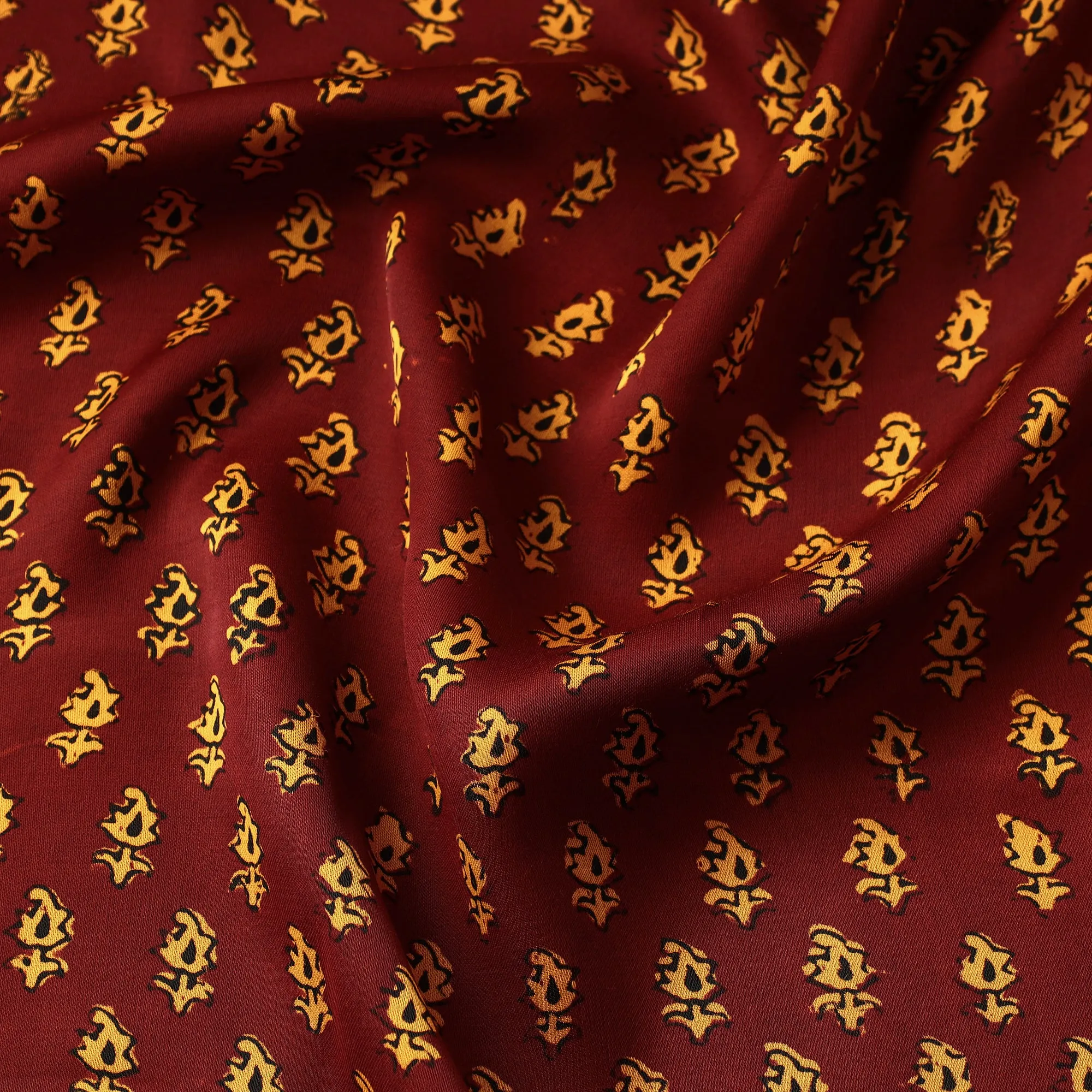 Maroon - Bagh Block Printed Modal Silk Fabric