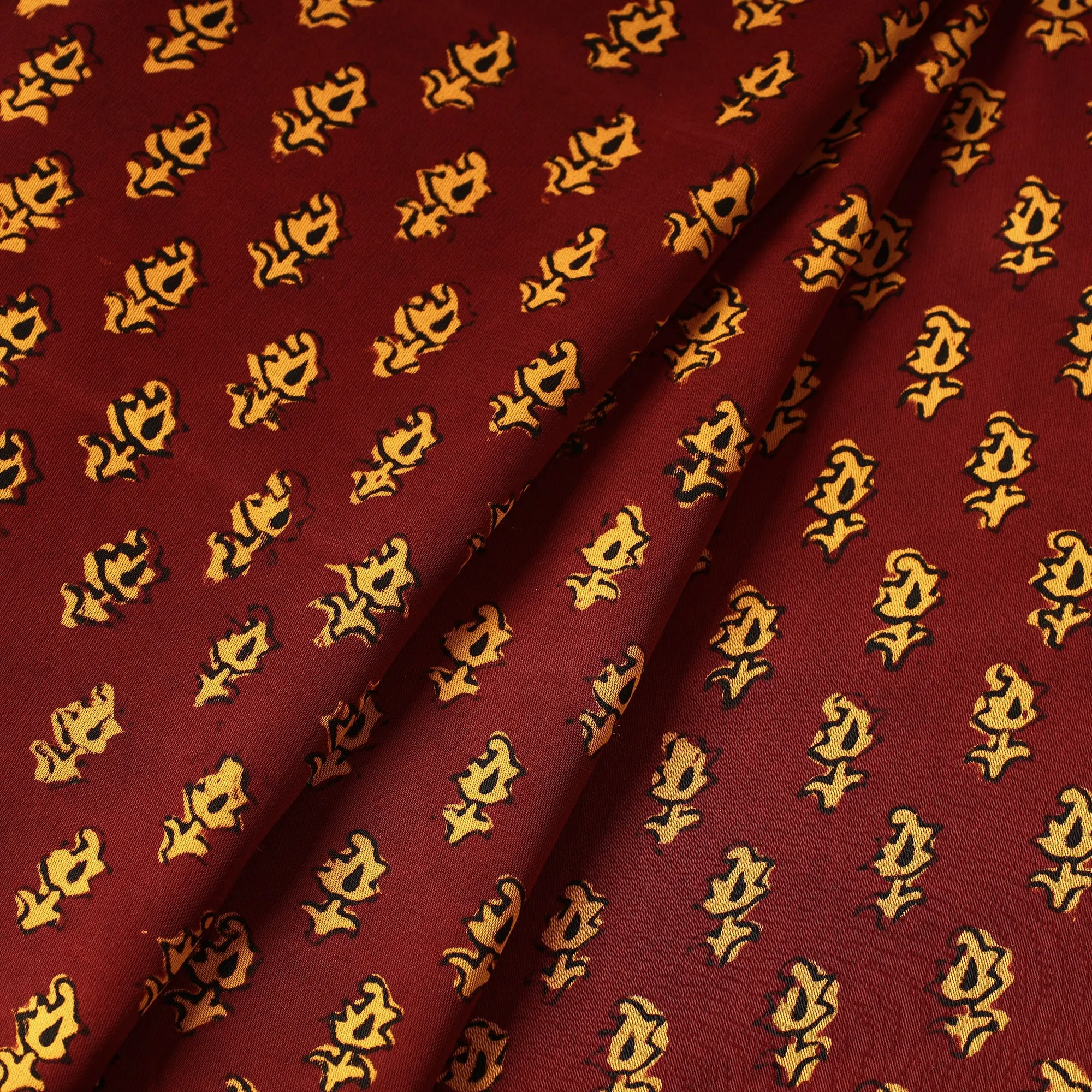 Maroon - Bagh Block Printed Modal Silk Fabric