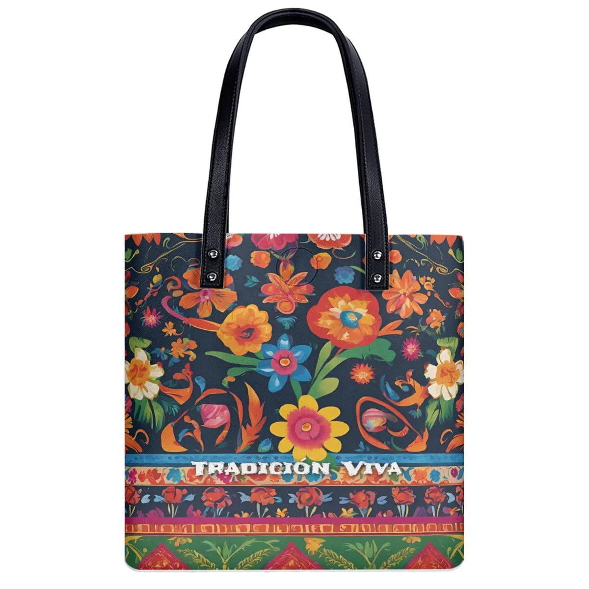 Mexican Tote Bag Tradicion Viva Beach Boho PU Shoulder Bag