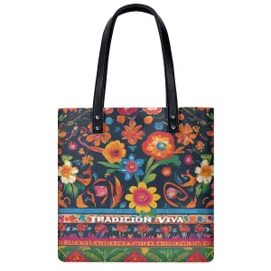 Mexican Tote Bag Tradicion Viva Beach Boho PU Shoulder Bag