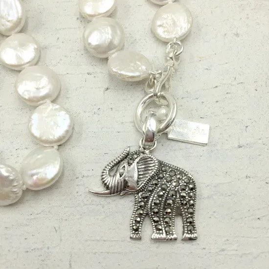 Michelle Pearl Necklace | Elephant Charm & Flat Coin Pearls | By Pearly Girls