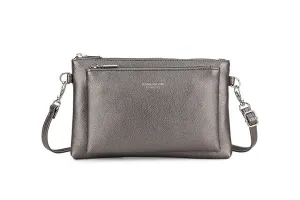 MULTI-POCKET CROSS BODY MESSENGER PURSE BAG WITH WRISTLET STRAP - PEWTER